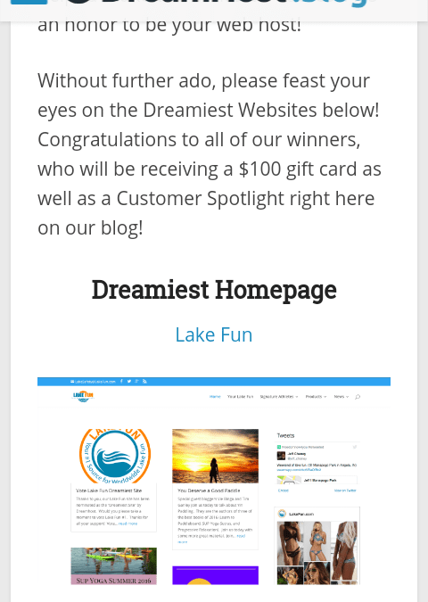 Lake Fun Dreamiest Homepage Award